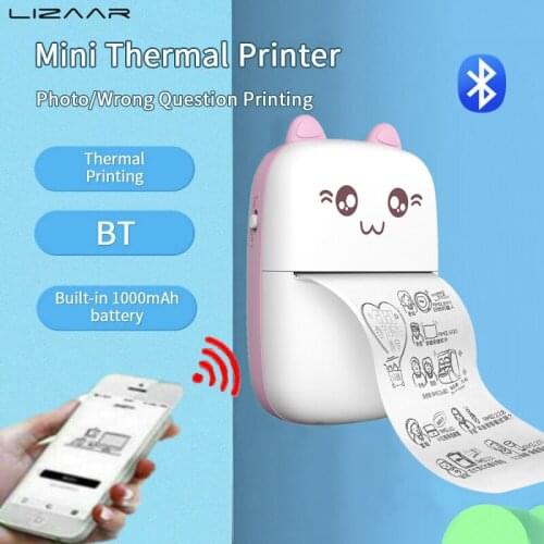 Portable Mini Thermal Printer Wirelessly BT 203dpi Photo Label Memo Wrong Question Printing with USB Cable imprimante #R40