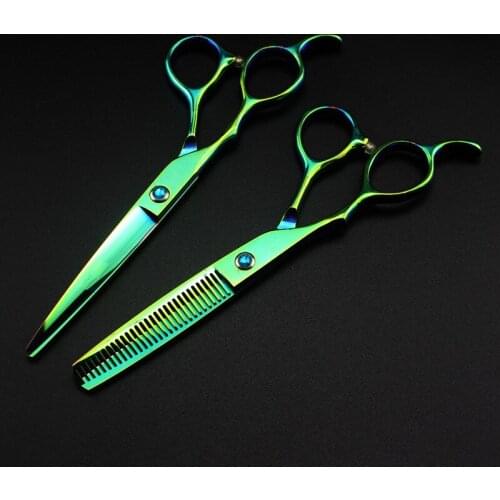 Professional japan 440c Green Left handed 6 '' hair scissors cutting barber makas haircut thinning shears hairdressing scissors