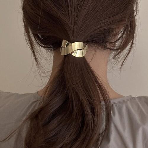 High Quality Girl Hair Jewelry Texture Glossy Brushed Stitching Metal Cross Hair Rope Hair Accessory