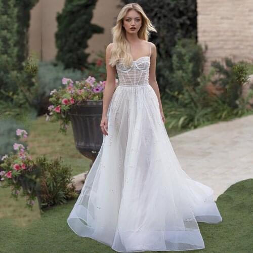 Haute Couture Luxury Wedding Dress for Beach Wedding Gowns Pearls Beaded Bridal Dresses A line Spaghetti Straps gelinlik