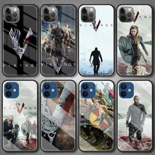 Luxury Glass Phone Case For iPhone 11 Pro Max 12 Mini 7 8 X XR XS 6 6S Plus SE 2020 Capa Cover Shell Vikings Serie 4 Coque Back