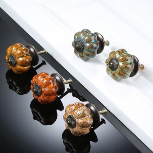 1Pc 38mm Single Hole Ceramic Pumpkin Furniture Knobs and Handles Retro Kitchen Dresser Drawer Cupboard Cabinet Pulls Knob Handle