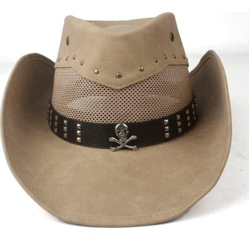 100% Leather Summer Men Women Mesh Western Cowboy Hat Wide Brim Hat Outdoor Performance Cowgirl Hat
