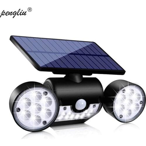 Solar Led Light Outdoor 30LED Dual Head Solar Lamp PIR Motion Sensor Spotlight Waterproof Adjustable Angle Light For Garden Wall