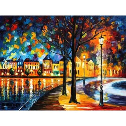Contemporary art park by the river knife oil painting canvas beautiful landscape pictures for wall decor