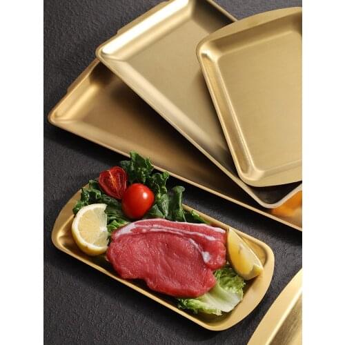 Thick 304 Stainless Steel Rectangular Plate Korean Barbecue Sushi Flat Bottom Fruit And Vegetable Storage Tray