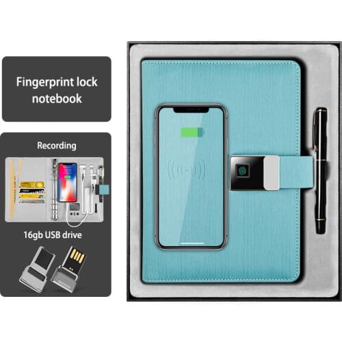 High-tech Fingerprint Lock Unlock Private Leather Notebook Loose Leaf Binding Paper Wirless Charging Notepad