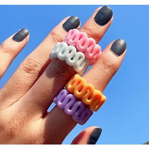 Y2K Jewelry Acrylic Candy Color Geometric Ring for Women Vintage Harajuku Cute Curved Resin Ring Charms 90s Aesthetic Gift