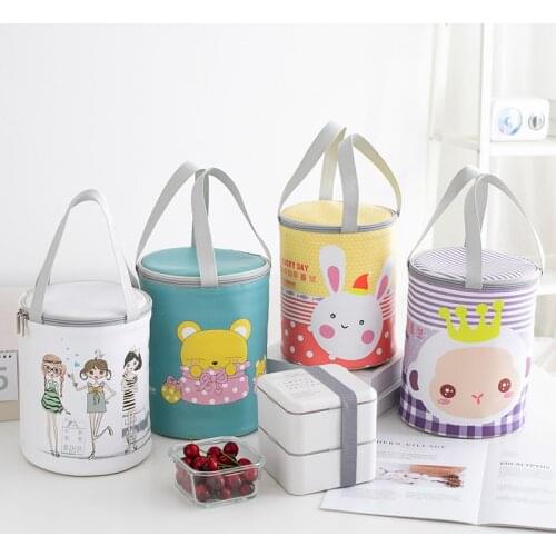 Women Round Thermal Lunchbox Bag Children Cartoon Insulation Cooler Tote Kids Cute High Quality Fresh Keeping Food Lunch Bags