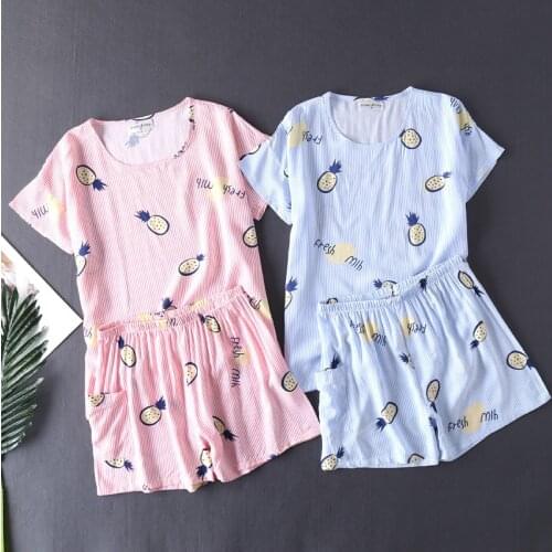 Womens Cotton Short Sleeve Short Pants Leisure Pijama Mujer Plus Size Pajamas for Women Round Neck Pyjamas Cartoon Home Pyjamas