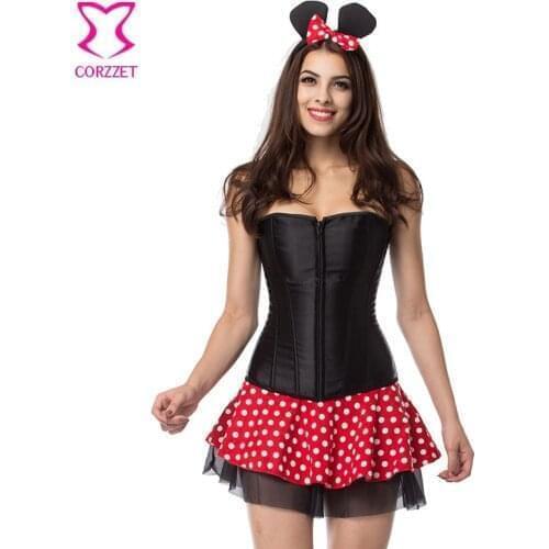 Flirty Miss Mouse Costume Sexy Corset Top with Polka Dot Skirt Fancy Animal Dress Outfits Cosplay Halloween Costumes for Women
