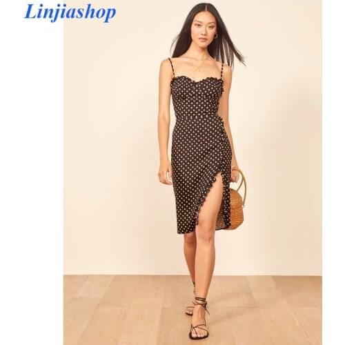 Sexy slash neck midi dress women vintage floral print spaghetti strap beach split dress holiday vestidos mujer