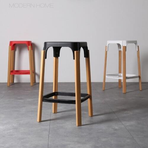 68cm 78cm Seat Height Modern Design Steelwood Bar Stool Solid Wooden Leg loft Metal Steel Base Bar Chair Cafe Counter Stool 1PC