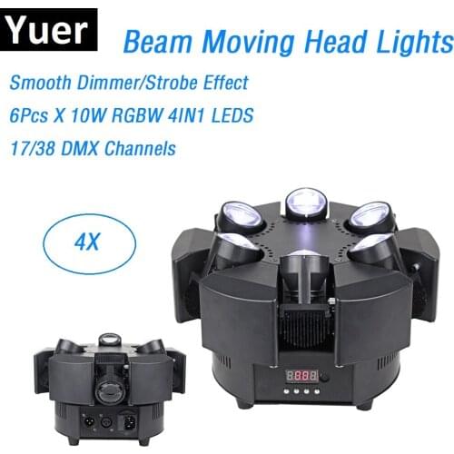 4Pcs/Lot 6 Heads Smart Beam Moving Head Lights Lyre 6X10W RGBW 4IN1 LED Moving Head Stage Lights Perfect For Stage Theater Disco