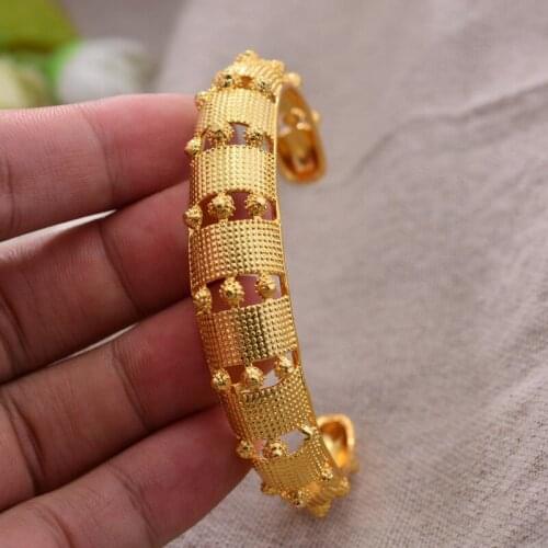 Annayoyo 1Pcs/lot Ethiopian Africa Gold Color Bangles for Women Cuff Bangles Bracelet African Wedding Jewelry Middle East Items