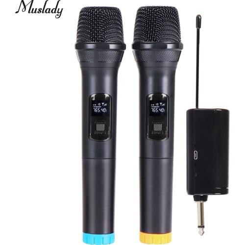 Muslady Wireless Karaoke Microphone Professional UHF Dual Channel Dynamic Cordless Microphone Portable Handheld Wireless Mic