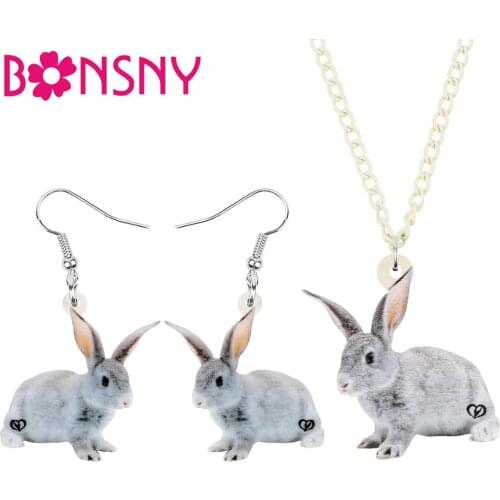 Bonsny Acrylic Easter Rabbit Bunny Jewelry Sets Lovely Hare Animal Necklace Earrings For Women Teens Kids Girl Gifts Decorations