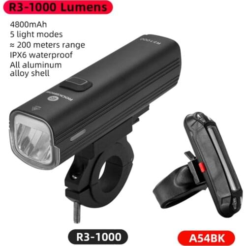 ROCKBROS Bicycle Light USB Charging 4800 mAh 1000 Lumen Powerful Bike Headlight Torch Cycling Adventure Camping Accessories