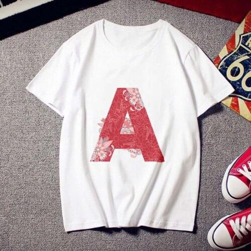Tshirt 26 patterns of English letters print T shirt Women Harajuku Thin Section Short sleeve T-shirt White Tops Female clothing