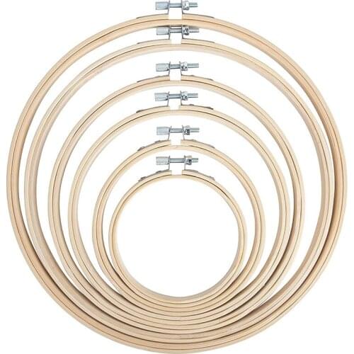 HOT 6PCS Embroidery Hoops, Adjustable Bamboo Circle Cross Stitch Hoop Holder, 4/5/6/8/9/10 Inch Embroidery Hoop Kit