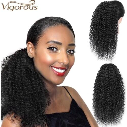 Vigorous Long Afro Curly Ponytail Hair Piece for African American Synthetic Drawstring Ponytail Clip in Hair Extensions