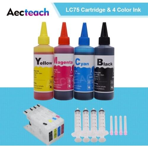 Aecteach LC75 XL Dye Ink Cartridges For Brother LC 12 40 73 71 75 400 1220 1240 MFC-J6910CDW J6710CDW Printer + 400ml Ink Kit