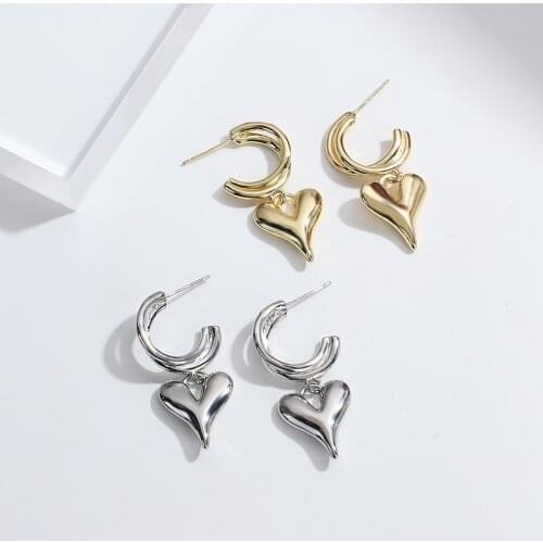 AENSOA Minimalist Gold Silver Color Heart Drop Earrings Fashion Geometric Punk Street Circle Earrings Party Jewelry Gifts 2021