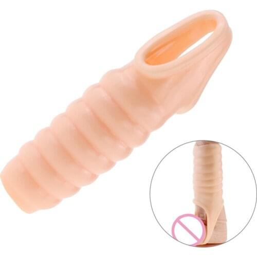 Multi Functional Dildo Girth Enhancer Anal Butt Plug Dick Sleeve Silicone Penis Ring Adults Sex Toy for Men Vagina Condom Ribbed