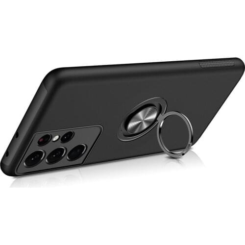 Fashionable Slim Silicone Soft Protective Phone Cases With 360 Degrees Ring Holder Car Mount Supported For Samsung S21 Ultra