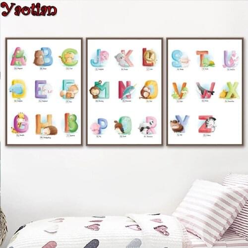 Cartoon 26 Letters Animals Alphabet Diamond Painting full square drill 5 d rhinestone embroidery beads Nursery Wall Art 3 PCS