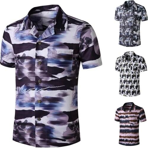 Mens Short Sleeve Shirt Turn Down Collar Loose Beach Hawaii Style Cardigan Shirt With Printing Casual Single-Breasted Tops