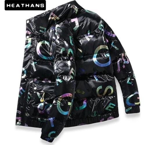 -20 Degree Winter Thickened Parkas Mens Bright Face Stand-up Collar Cotton-padded Jackets Male Printing Casual Warm Down Coats