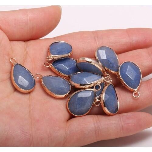 Natural Semi-precious stone Pendant Blue Golden plated Faceted Pendant for Jewelry Making DIY Earring Necklace 13x23mm