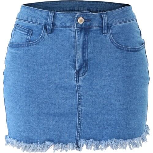 New Womens Casual Mid Waisted Washed Frayed Pockets Denim Jean Short Tassel Mini Skirt