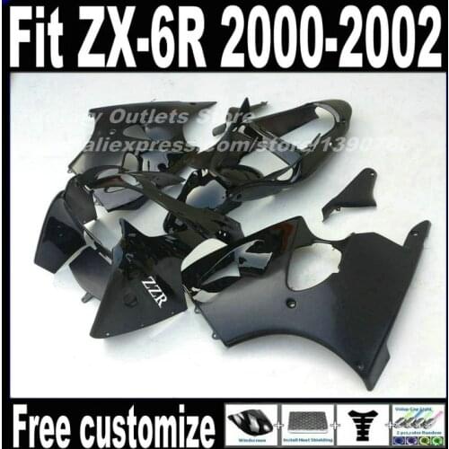Plastic Fairings set for Kawasaki ZX6R 00 01 02 Ninja 636 all glossy black ABS fairing kit ZX-6R 2000 2001 2002 AF57