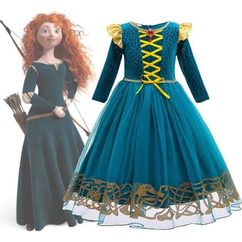 Brave Princess Merida Cosplay Dress Halloween Kids TUTU Masquerade Christmas Clothing Fancy Dress Ball Disney