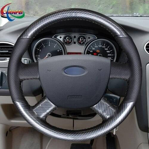 DIY Anti-Slip PU Carbon Fiber Leather Car Steering Wheel Cover For Ford Kuga 2008-2011 Focus 2 2005-2011 C-MAX 2007-2010 Transit