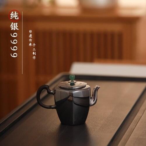 Silver teapot sterling silver 999 Japanese handmade tea ceremony household boiling kettle silver tea set small silver teapot