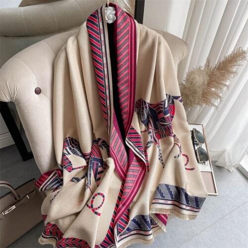 Luxury brand double-sided plum blossom scarf women Winter warm cashmere shawl scarf printing soft thin blanket holiday gifts