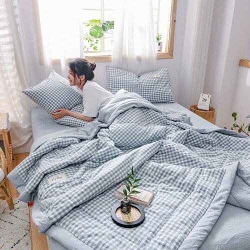 TONGDI Cool Soft Throw Striped Down Cotton Quilt Blanket Luxury For Cooling Summer Couch Cover Bed Machine Wash Bedspread