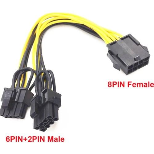 JONSNOW Power Extension Cable 20cm 8 Pin Male to Dual 8Pin(6+2) Male PCI-E for Graphics Card BTC Miner