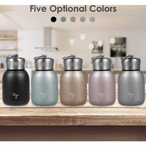 Outdoor Exercise Portable Water Bottle Stainless Steel Matte 300ml Vacuum Insulated Small Water Bottle for Kid Lid with Hook