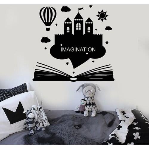 Imagination Quotes Wall Decals For Nursery Kids' Room Book Fantasy With Castle Stickers Art Mural Home Decoartion H226