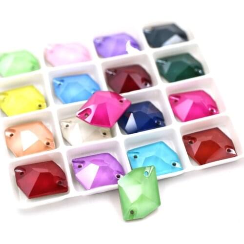 13x17mm Hexagonal shape high quality Mocha Double hole glass crystal sew on flatback rhinestones for clothing decorations