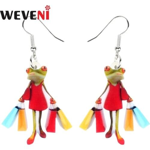 WEVENI Acrylic Shopping Lady Frog Earrings Drop Dangle Trendy Animal Jewelry For Women Girls Ladies Wholesale Dropship Gift