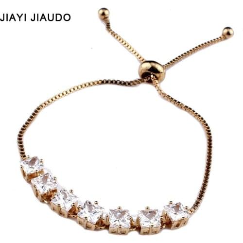 Jiayijiaduo Square Zirconia Crystal Charm Zirconia Bracelets for Women Adjustable Gold Silver Color Assorted Colors Bracelets