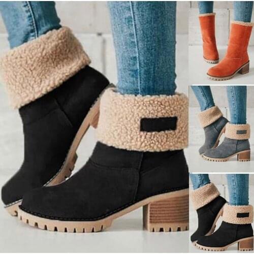 Non-slip Warm Mid-tube Thick Cotton Boots Autumn Vintage Women Shoes Snow Boots Short Boot zapatos de mujer Dropship