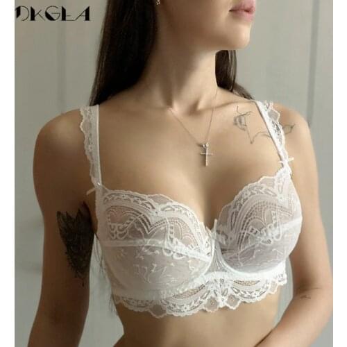 Ultrathin Bra Transparent Brassiere Sexy Underwear Plus Size D E Cup Embroidery Women Lingerie White Lace Bras Hollow out