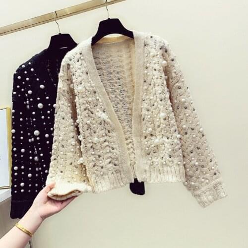 Brand new pearl embroidery sweater women twist cardigans knitted lazy wind fashion coat free shipping