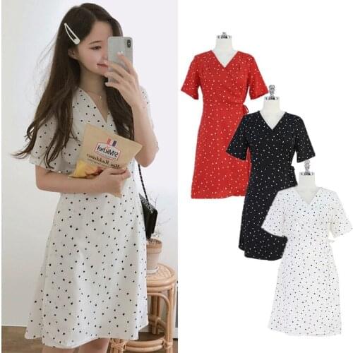 2020 Summer preppy style V-neck Love Printed Chiffon Dress Slim Strap A-Line dress women